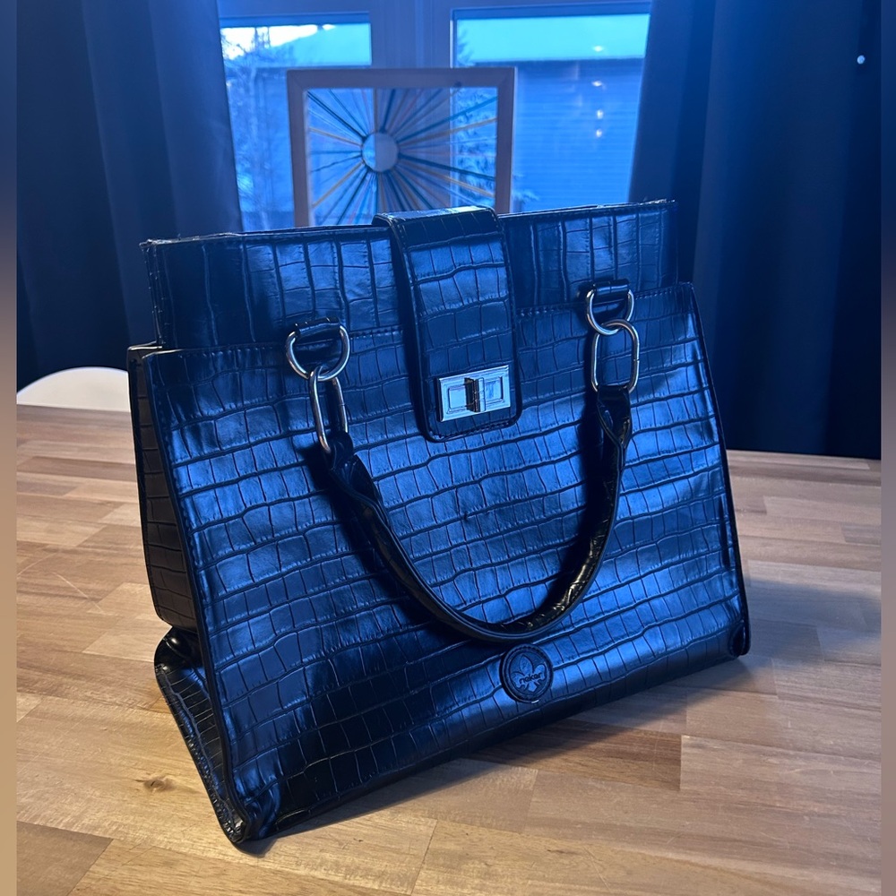Rieker Croc Embossed Tote Bag Black Structured Work Office Chic